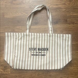 Steve Madden Beige and White Striped Tote Bag
